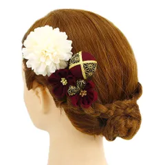 髪飾り 成人式 振袖 袴 ４点セット ワイン 麻の葉 大人 浴衣 かんざし 簪 卒業式 フォーマル 結婚式 花飾り つまみ細工 ちりめん 手作り W28 W303-297 髪飾り ワインレッド n860　WSi