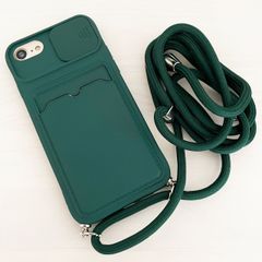 iPhone SE3 SE2 8 7 SE (第2世代/第3世代) 6 6s スマホ ショルダー ケース シリコン系 肩掛け 紐付き 収納 ダークグリーン 深緑