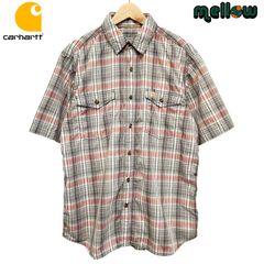 カーハート Carhartt  半袖 シャツ チェック柄  グレー系×レッド系×ホワイト  サイズ：メンズ L  総柄 古着 【中古】