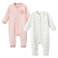 新品 Baby nest ベビー服 長袖 カバーオール ロンパース パジャマ 赤ちゃん 新生児 女の子 北欧風 ルームウェア 可愛い 綿100％ 柔らかい 2枚セット 66 73 80 90