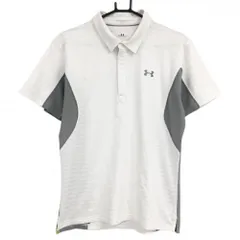 アンダーアーマー 半袖ポロシャツ 白×グレー ボーダー地模様 サイド切替 メンズ MD ゴルフウェア UNDER ARMOUR