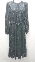 ◇ ⊂ a.v.v アーヴェヴェ 花柄 ウエストベルト 長袖 ロング ワンピース サイズXL ブラック レディース E  【1503310011814】