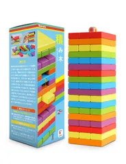 ドミノブロック テーブルゲーム 積み木ブロック ボードゲーム (6カラー 立体パズル 木製バランスゲーム 54PCS)6歳以上 Homraku