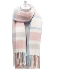 【オレンジホワイト】チェック柄 マフラー レディース 大判 ストール 秋冬 防寒 おしゃれ ふわふわ 柔らかい 暖かい 通勤 通学 防寒アイテム おしゃれ シンプル カジュアル