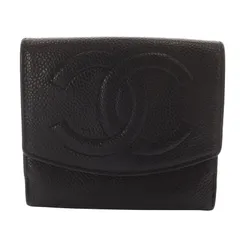 シャネル CHANEL ココマーク キャビアスキン ダブルホック コンパクト財布 黒