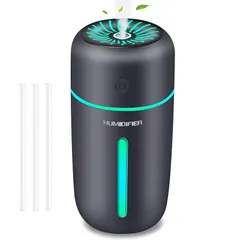 加湿器 卓上 デスク 小型 車載加湿器アロマディフューザー超音波式 350ml 大容量 コードレス 気化式 2段階ミスト 7色LEDライト 水漏れ防止 長時間運転 自動停止機能 オフィス 子供部屋 寝室 家庭 用(Black) 0