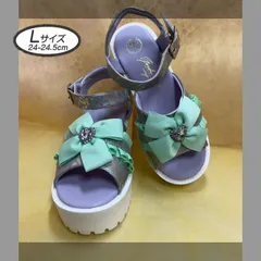 ☆新品未使用☆ Lサイズ 24cm-24.5cm ヨースケ YOSUKE 厚底サンダル レディース シルバーコンビ リボンサンダル アンクルストラップ 約7cmヒール MY1125-432