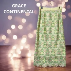グレースコンチネンタル ロングスカート レース 花柄 総柄イエロー グリーン 36 Sサイズ 裏地付き