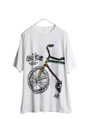 【お得なクーポン配布中!】 90s USA製 アート イラスト プリント Tシャツ メンズ XL 程 オールド グラフィック 自転車 ラスタ シングルステッチ 大きいサイズ ホワイト