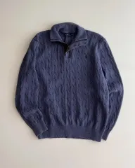 ポロ Ralph Lauren(ラルフローレン) 100 % シルク ケーブル編み ハーフジップ ニット セーター XL （ ）