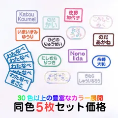 【5枚セット・選べるカラー】名入れお名前ワッペン・ネームタグ・お名前シール・オーダー刺繍：シンプル2行