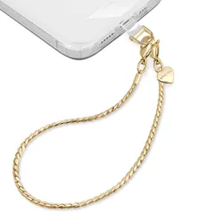 【売切注意】 紛失/落下防止 軽量 金属製 外出 斜め掛け用 旅行用 手首 パッチ２枚付き チェーンストラップ 携帯ストラップ ゴールド スマホストラップ Short [UKON]