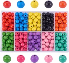 PH PandaHall 約250個/箱 10色 木製ビーズ 直径10mm ウッドビーズ 丸玉ビーズ ラウンド