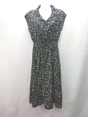 ◇ ◎ NICE CLAUP 総花柄 スリーブレス ウエストゴム かわいい ロング丈 ワンピース サイズF ブラック レディース E  【1310050006532】