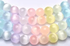 キャッツアイMIXカラー セレナイト(透石膏) 8mm １連（約３８ｃｍ） パワーストーン 天然石 _RG633-8