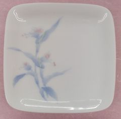 露草柄の角皿（小皿）5枚組　光峰作　約10cm角　ツユクサ絵付