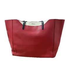 ◼︎ FURLA フルラ　ファンタシア レザー トートバッグ バイカラー 肩掛け A4サイズ レディース　赤　レッド　白　ホワイト