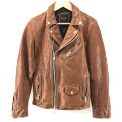 glamb（グラム）製品洗い加工レザーライダースジャケット（キャメル・4