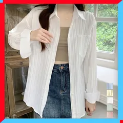 新品 シャツブラウス レディース プリーツストライプ 長袖 開襟カラー 前開き 無地 春夏秋冬 【送料無料】