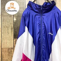 《90年代当時物》アディダス adidas 紫☆ナイロンジャケット M 刺繍ロゴ デカロゴ ビッグロゴ トレフォイル 万国旗タグ マルチカラー 90's 90s 希少カラー レアカラー パープル h159