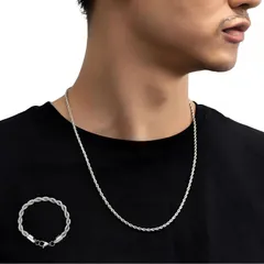 シルバー ツイストチェーン ネックレス ブレスレット セット メンズ レディース ステンレス ロープチェーン ギフトセット付