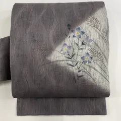 透け感 涼しげ 夏帯 絽ポリ 未使用品 灰青色 桔梗 ススキ図 透け