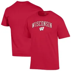 【送料無料】 チャンピオン メンズ Tシャツ トップス Men'sChampion Red Wisconsin Badgers Arch Over Logo T-Shirt Wis Red