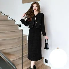 ツイード セットアップ 上下 レデイース ノーカラージャケット ツイードジャケット ツイードスカート スーツ 入学 入園 卒園 卒業 結婚式 忘年会 OL 韓国風 xxf02