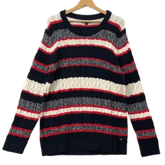TOMMY HILFIGER/トミーヒルフィガー ニット セーター オーバーサイズ ビッグシルエット CHINA製 メンズ XL ネイビー/レッド/ホワイト