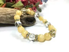 アラゴナイト×水晶 パワーストーン ブレスレット 天然石ブレス　10mm (ロンデル：ゴールド) メンズ・レディース　浄化済み △