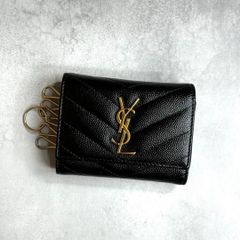 【美品/希少】 YSL SAINT LAURENT サンローラン / カサンドラマトラッセキーケース 6連 キャビアスキン Vステッチ ブラック ゴールド 580656