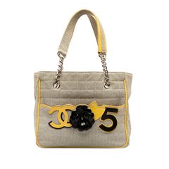 샤넬 NO.5 초코바 카멜리아 체인 핸드백 A31573 옐로우 그레이 캔버스 에나멜 레이디스 CHANEL[1-0144241]