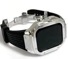 シルバー　ブラック　アップルウォッチバンド ラバーベルト ステンレス カバー　Apple Watch ケース 44mm 45mm 4 5 6 7 8 se メンズ レディース スポーツ
