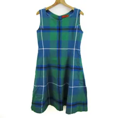 ヨークランド ワンピース トップス ノースリーブ チェック柄 日本製 レディース 11ARサイズ 緑×紺 YORKLAND 【中古】