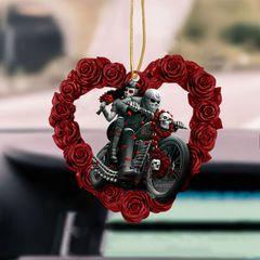 キーホルダー がいこつ カップル 薔薇 ハート ドクロ 2D アクリル 8cm バイクに乗るがいこつ カーアクセサリー バックミラー インテリア かわいい t1443