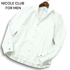 NICOLE CLUB FOR MEN ニコルクラブ フォーメン 通年 襟ワイヤー 長袖 イタリアンカラー ストライプ シャツ Sz.46 メンズ 白