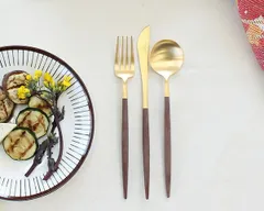 新品 クチポール ゴア ブラウンマットゴールド デザート3点セット（デザートナイフ・デザートフォーク・デザートスプーン） Cutipol GOA 正規販売代理店 Cutipol ゴア ブラッシュド マット 