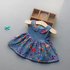 デニム ワンピース お花 花柄 春 夏