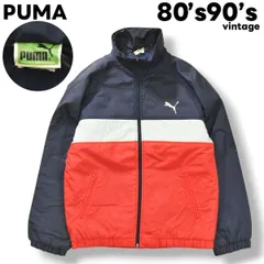 【ヒットユニオン期】 80s 90s ヴィンテージ プーマ PUMA 中綿 ナイロン ジャケット M相当 ネイビー x レッド メンズ
