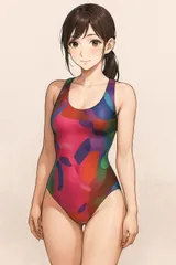 H073セールは1月末まで！訳あり♪ストレッチ♪カラフル迷彩柄女子スポーツ水着♪アンダーやトレーニングやコスプレにも♪サイズM位