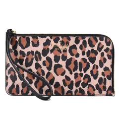 ケイトスペード ポーチ katespade ポーチ レオパード ヒョウ柄 レザー L字 ジップ リストレット ハンドルポーチ スマホポーチ マルチポーチ ブラウンマルチ KH767