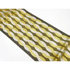 【Aランク美品】正絹袋帯 変わり織 縞に抽象花模様 全通柄 モダンフォーマル 優雅な帯