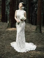 新品未使用 爽やかレースで夏婚に！！ウェディングドレス　フレンチテイスト　前撮り　結婚式