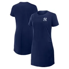 【送料無料】 ファナティクス レディース ワンピース トップス Women's Fanatics Navy New York Yankees Ruched Drape T-Shirt Dress Ynk Navy