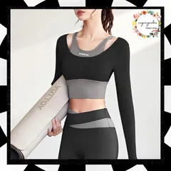 ヨガ トップス カップ付 スポーツウェア 長袖 レディース オシャレ 指穴付き ランニング服 バイカラー 無地 ジムウェア 楽ちん フィットネス 運動着 韓国 ピラティス服 トレーニング 着やせ ヨガウェア ショート ダンス衣装 重ね着風 1JYT-004