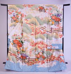 京友禅 手描き 振袖 未仕立て 仮絵羽 花車文様 逸品 一点物 成人式向け 