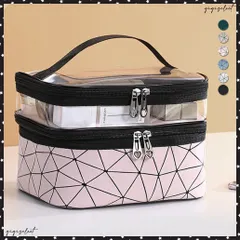 メイクポーチ 大容量 持ち運び収納バッグ２層構造 化粧ポーチ 小物入れ 旅行お泊りポーチ ブラシポケット付きバニティポーチ 小物入れ トラベルポーチ 持ち手付き透明メイクボックス 化粧道具ミニポーチ 整理整頓グッズ軽量