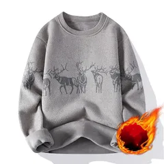 ニットセーター セーター 裏起毛 メンズ ニット シンプル カジュアル トナカイ柄 暖かい 防寒 おしゃれ プルオーバー トップス 厚手 大きいサイズ メンズ QOe8639