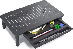 SKRYARD モニター台 机上台 パソコン台 引き出し収納 pcスタンド 高さ調整可能 ノートパソコン 台 耐荷重20kg 幅37cm モニタースタンド 安定性よい 収納力抜群 (組立完了引き出し付き)