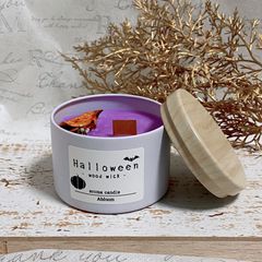 【魔除け】 ハロウィンブレンドの香り 木芯 キャンドル パープル ドライフラワー アロマ